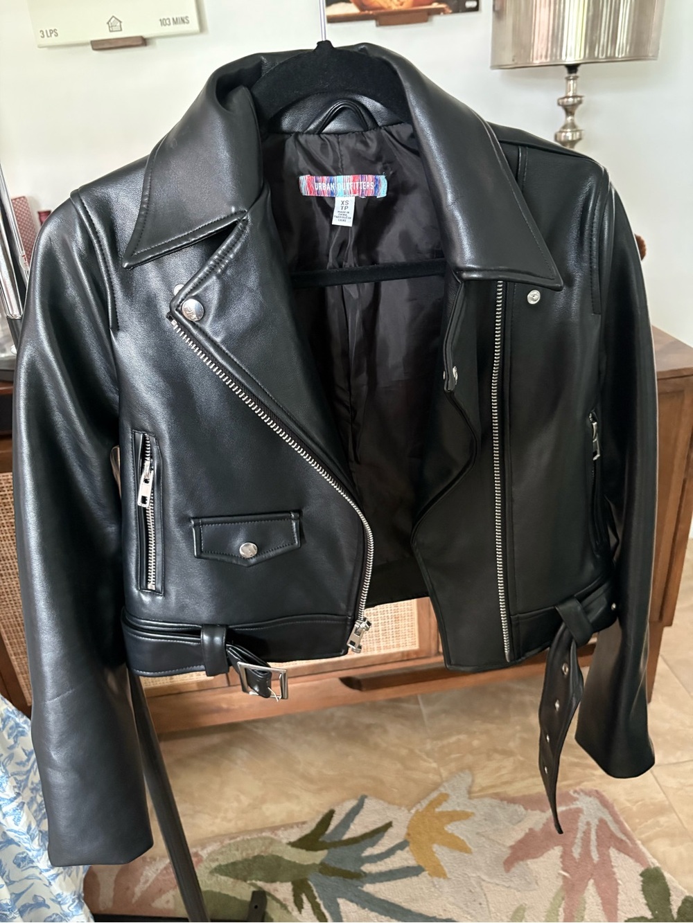 Urban Outfitters Black Faux Leather Moto Jacket with Silver Hardware